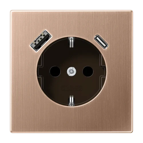 Розетка SCHUKO®, 16 A 250 V ~, з USB-зарядним пристроєм, 1 x тип A + 1 x тип C, Safety Plus, серія LS, матова бронза