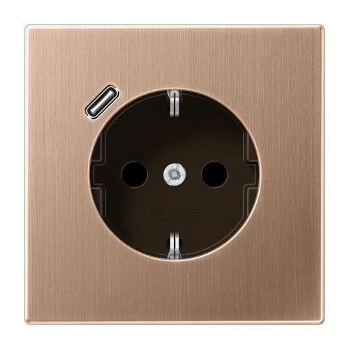 Розетка SCHUKO®, 16 A 250 V ~, з USB-зарядним пристроєм (JUNG Quick Charge®), 1 x тип C, Safety Plus, серія LS, матова бронза